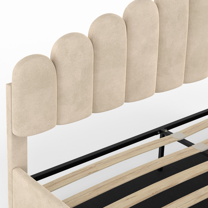 Letto matrimoniale con testiera e base 160 x 200 cm in velluto beige - NOELIE | IdMarket