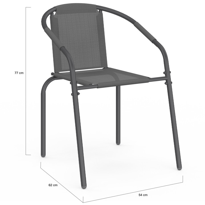 Set di 4 sedie da giardino impilabili in metallo e textilene grigio antracite - THELMA | IdMarket