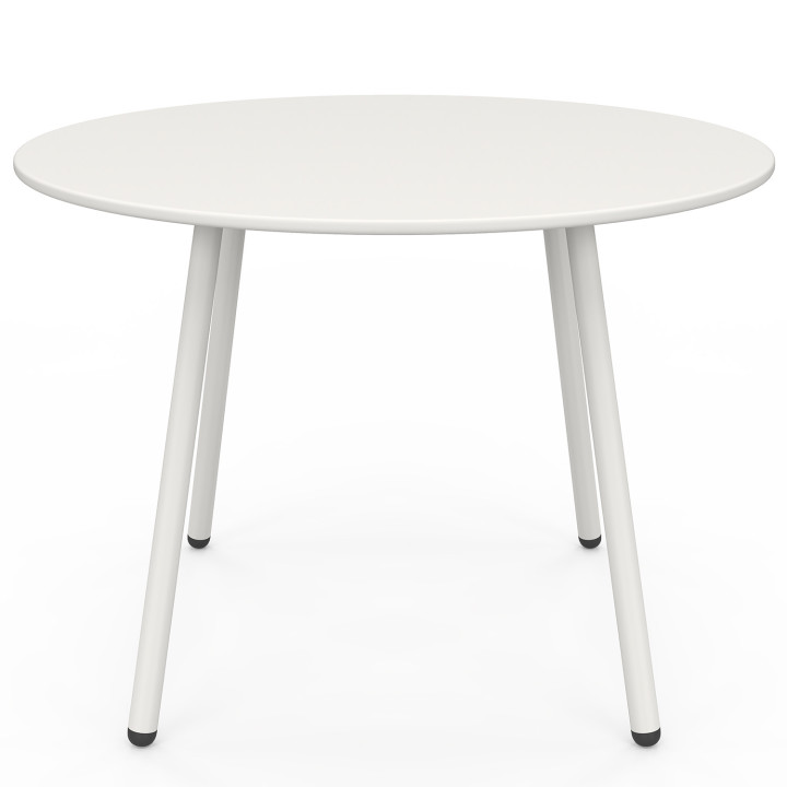 Set di mobili da giardino bassi a 4 posti in metallo bianco e cuscini beige con divano, poltrone e tavolo - ARONA | IdMarket