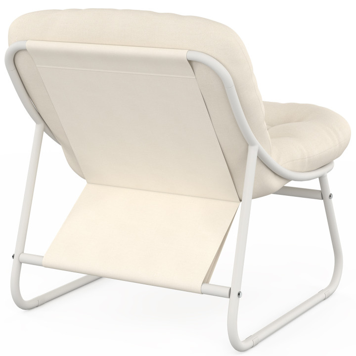 Set di mobili da giardino bassi a 4 posti in metallo bianco e cuscini beige con divano, poltrone e tavolo - ARONA | IdMarket