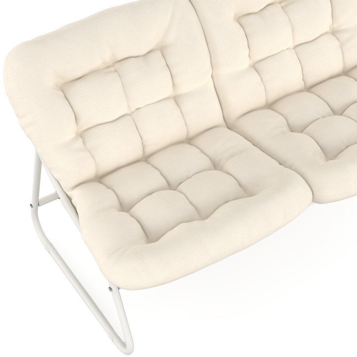 Set di mobili da giardino bassi a 4 posti in metallo bianco e cuscini beige con divano, poltrone e tavolo - ARONA | IdMarket