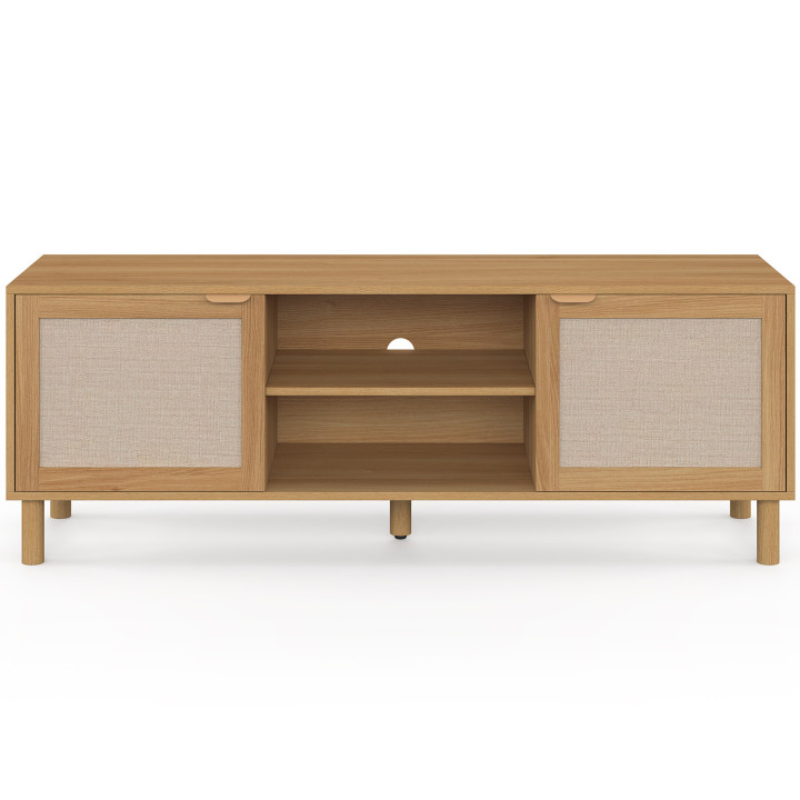 Porta TV 140 cm a 2 ante effetto legno e lino - ROBIN | IdMarket