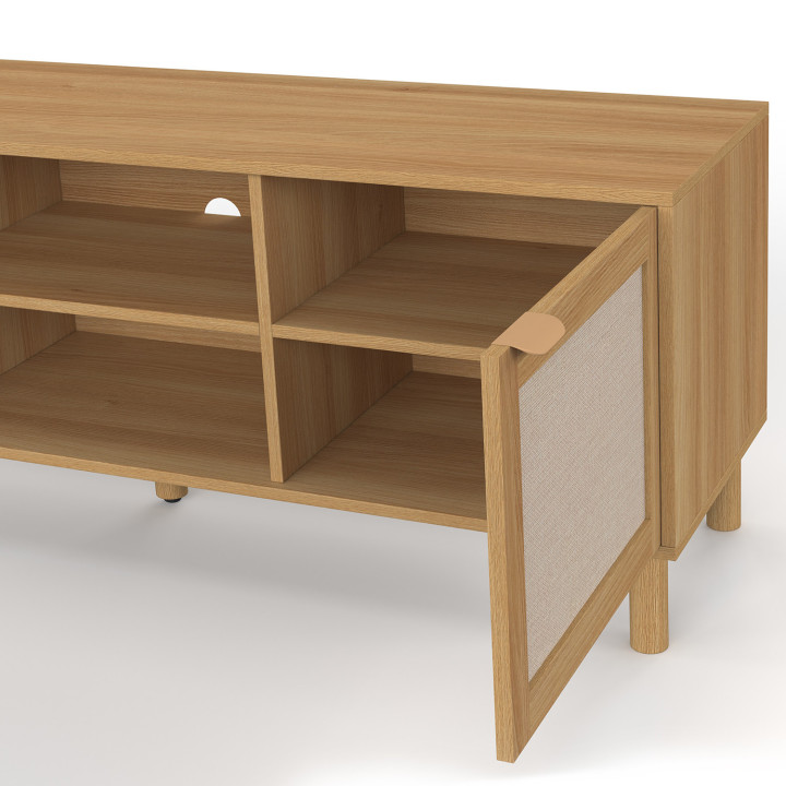 Porta TV 140 cm a 2 ante effetto legno e lino - ROBIN | IdMarket