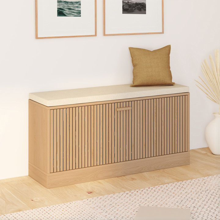 Panca da ingresso con doghe in legno di rovere - JULIETTE | IdMarket