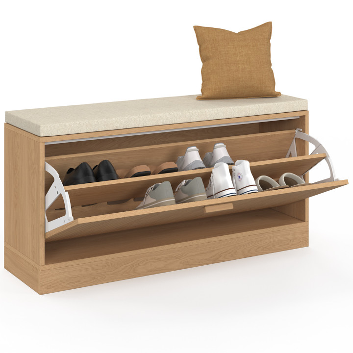 Panca da ingresso con doghe in legno di rovere - JULIETTE | IdMarket