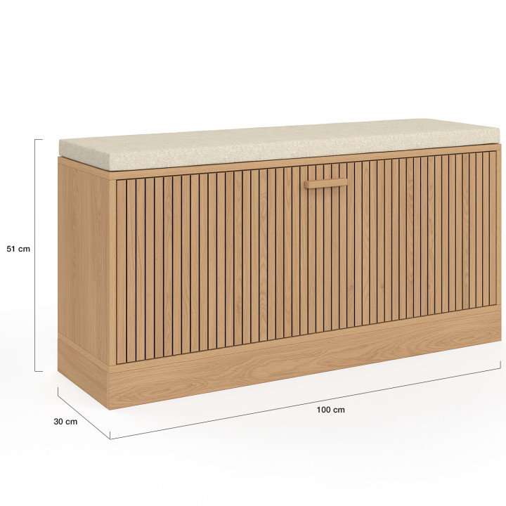 Panca da ingresso con doghe in legno di rovere - JULIETTE | IdMarket