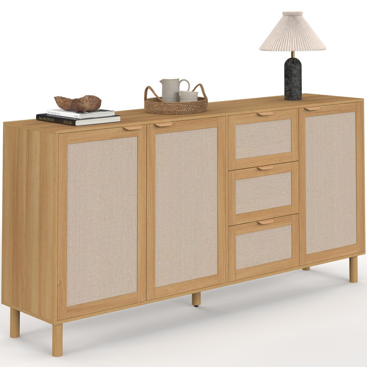 Credenza a 4 ante da 160 cm in legno ed effetto lino - ROBIN | IdMarket