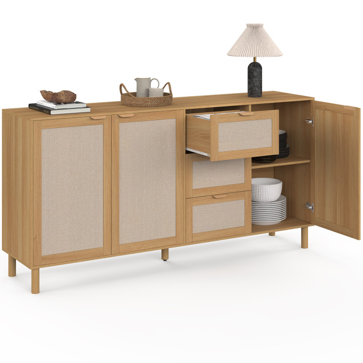 Credenza a 4 ante da 160 cm in legno ed effetto lino - ROBIN | IdMarket