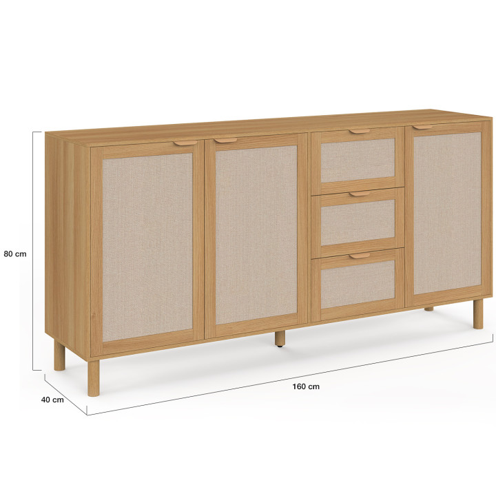 Credenza a 4 ante da 160 cm in legno ed effetto lino - ROBIN | IdMarket