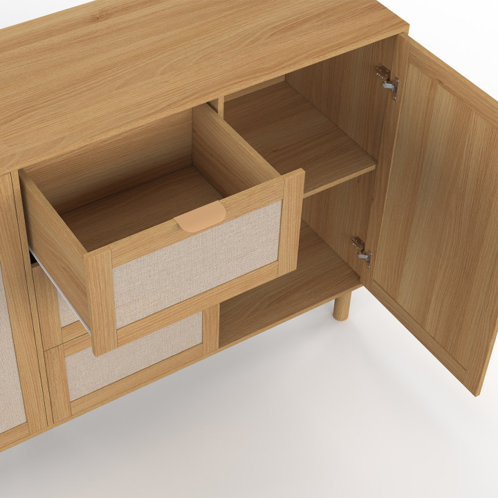 Credenza a 4 ante da 160 cm in legno ed effetto lino - ROBIN | IdMarket