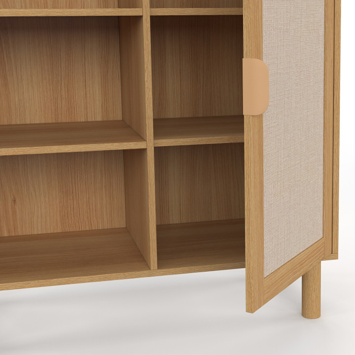 Credenza con 3 ripiani e armadietto 70 cm effetto legno e lino - ROBIN | IdMarket