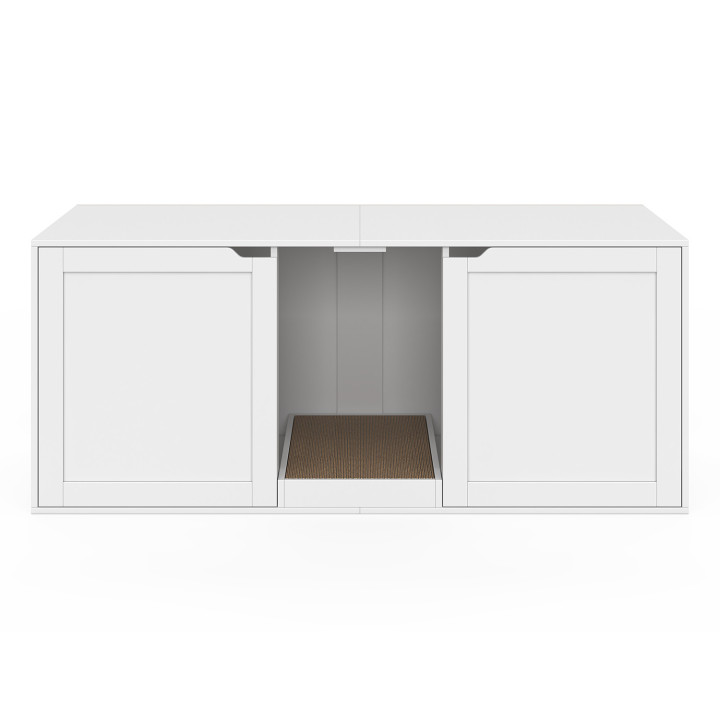 Borsa igienica per gatti XL con 2 porte e tiragraffi in legno bianco | IdMarket