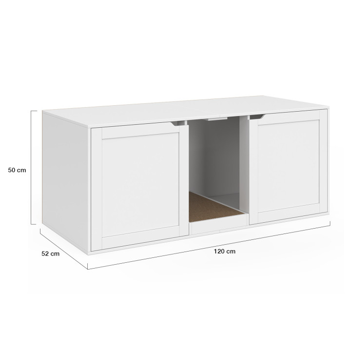 Borsa igienica per gatti XL con 2 porte e tiragraffi in legno bianco | IdMarket