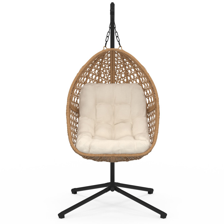 Poltrona a luna sospesa in rattan con cuscino ecru | ID Market