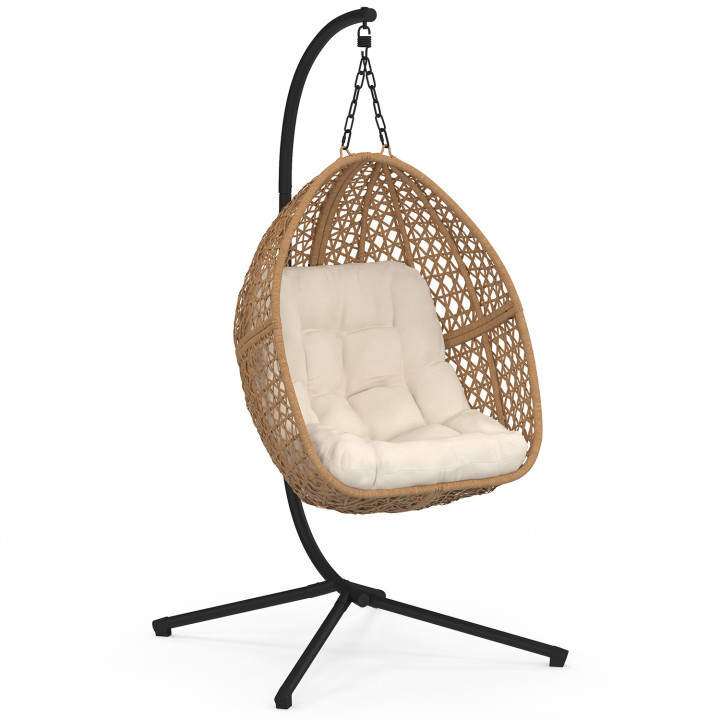 Poltrona a luna sospesa in rattan con cuscino ecru | ID Market