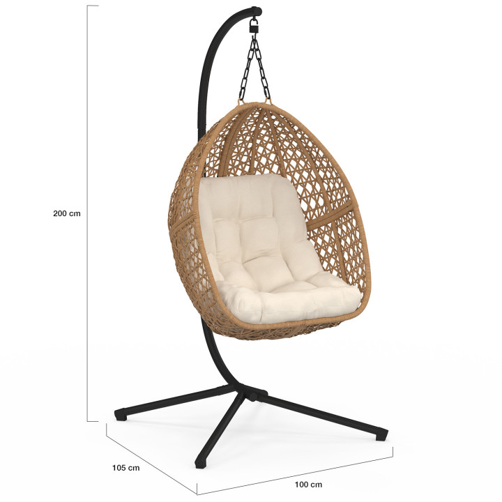 Poltrona a luna sospesa in rattan con cuscino ecru | ID Market