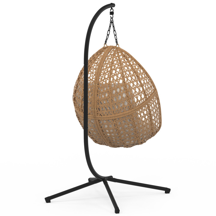 Poltrona a luna sospesa in rattan con cuscino ecru | ID Market