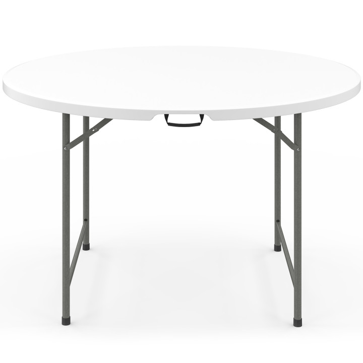 Tavolino pieghevole portatile, rotondo 122 cm, per il campeggio o l'intrattenimento, con copertura bianca | IdMarket