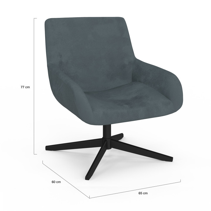 Poltrona girevole in velluto grigio con gambe nere - ALBUS | IdMarket