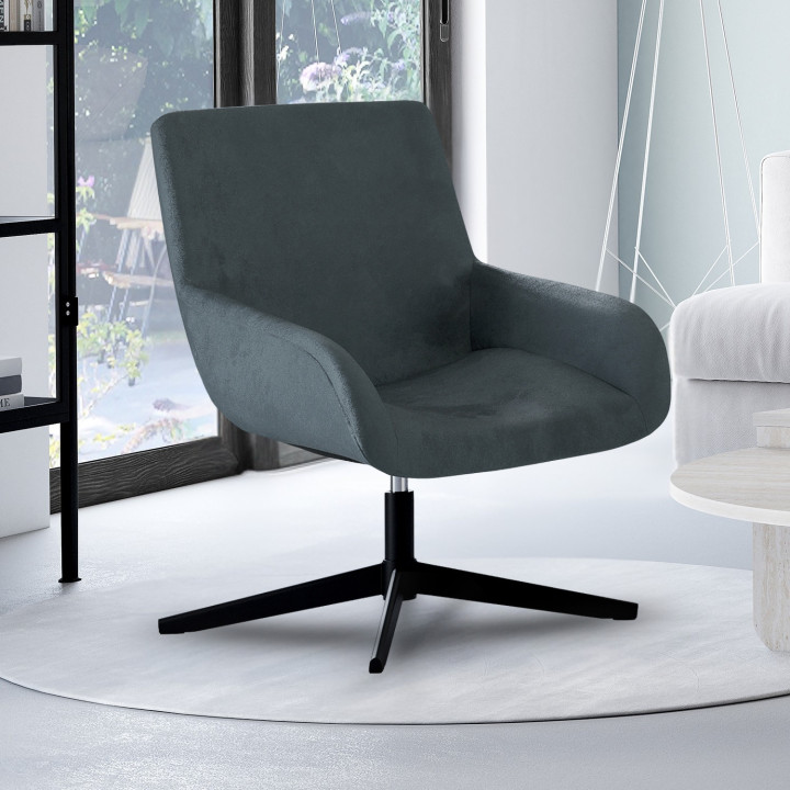 Poltrona girevole in velluto grigio con gambe nere - ALBUS | IdMarket