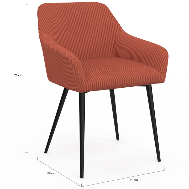 Set di 2 sedie e poltrone da pranzo JANY in velluto a coste color terracotta
