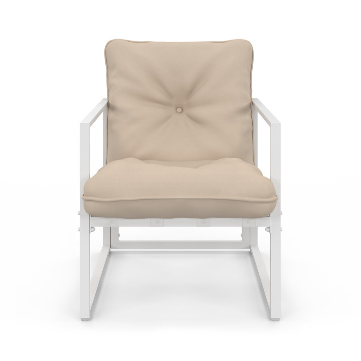 Set di mobili da giardino bassi a 6 posti in acciaio bianco con cuscini beige - NAIROBI | IdMarket