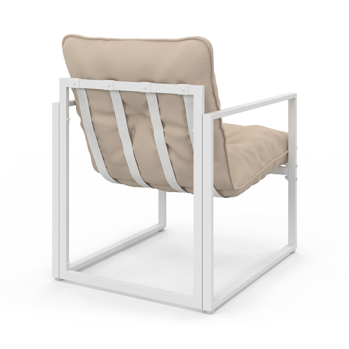 Set di mobili da giardino bassi a 6 posti in acciaio bianco con cuscini beige - NAIROBI | IdMarket