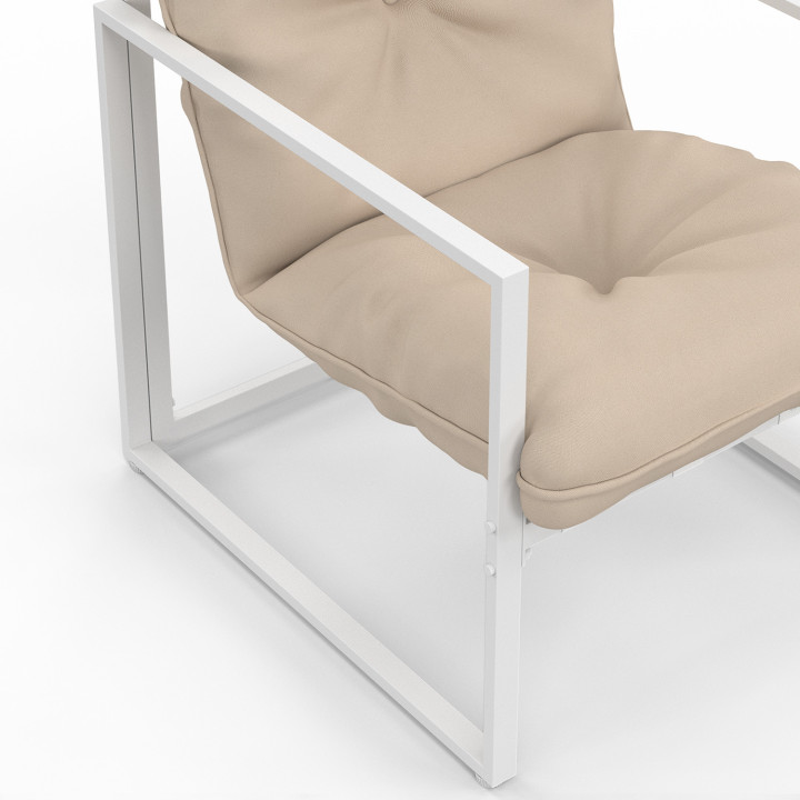 Set di mobili da giardino bassi a 6 posti in acciaio bianco con cuscini beige - NAIROBI | IdMarket