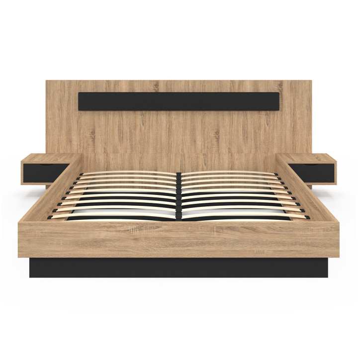 Letto matrimoniale 160x200 con testiera in legno e nero e comodini - SANTA | ID Market
