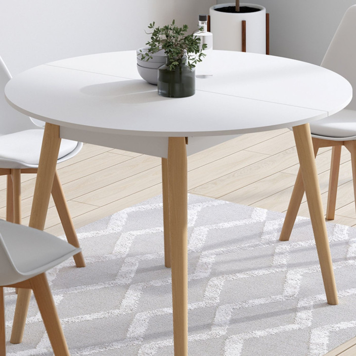 Tavolo da pranzo rotondo allungabile 4-10 persone gamba in legno bianco 110 - 200 cm - ANGELA | IdMarket