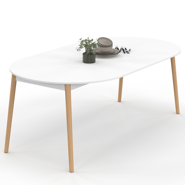 Tavolo da pranzo rotondo allungabile 4-10 persone gamba in legno bianco 110 - 200 cm - ANGELA | IdMarket