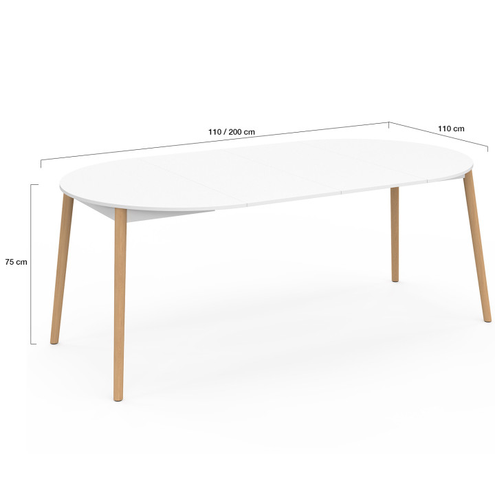 Tavolo da pranzo rotondo allungabile 4-10 persone gamba in legno bianco 110 - 200 cm - ANGELA | IdMarket