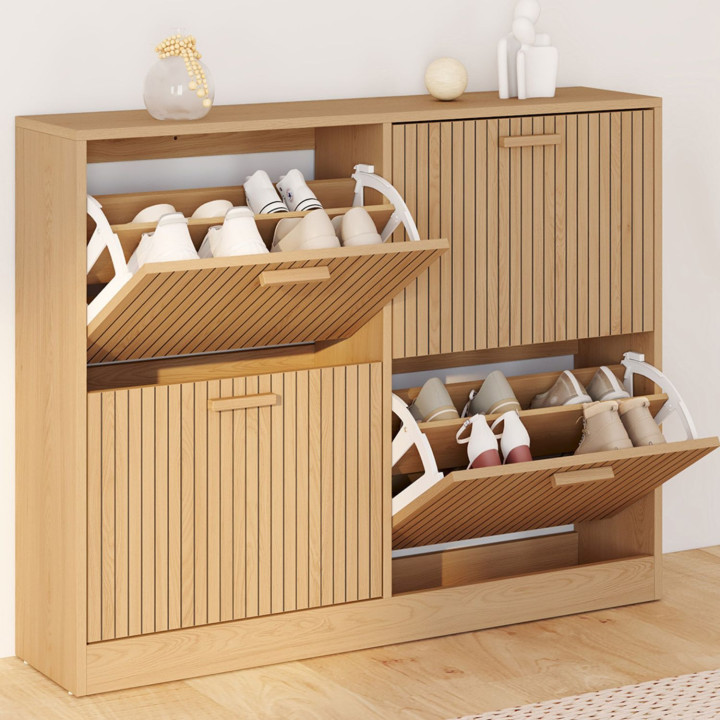 Scarpiera con 20 paia di scarpe, 4 ante a doghe in rovere - JULIETTE | IdMarket
