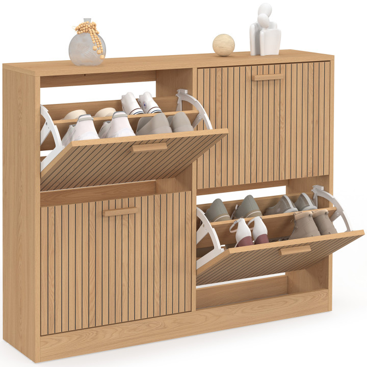 Scarpiera con 20 paia di scarpe, 4 ante a doghe in rovere - JULIETTE | IdMarket
