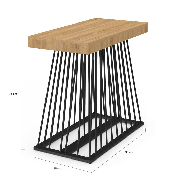 Consolle allungabile per 10 persone 235 cm con piano in legno e gamba in filo metallico nero - YUNA | IdMarket