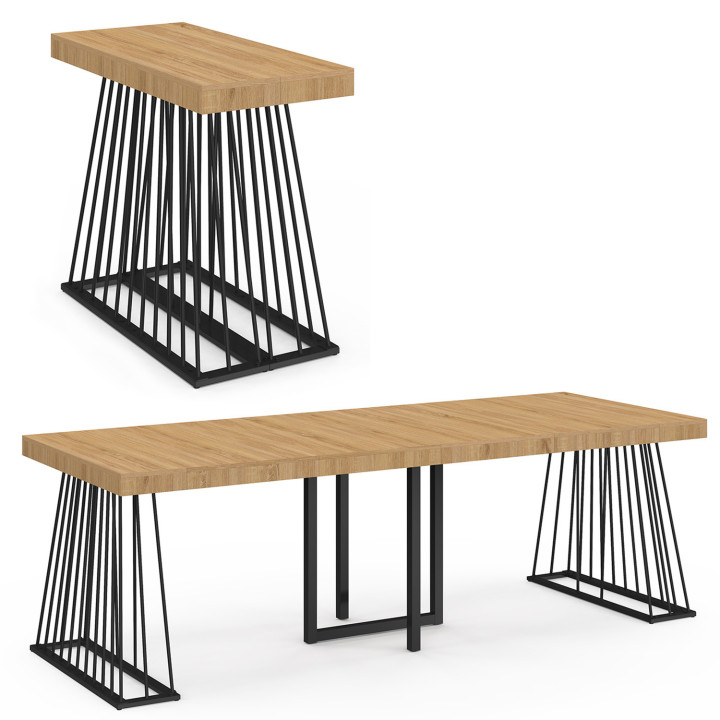 Consolle allungabile per 10 persone 235 cm con piano in legno e gamba in filo metallico nero - YUNA | IdMarket