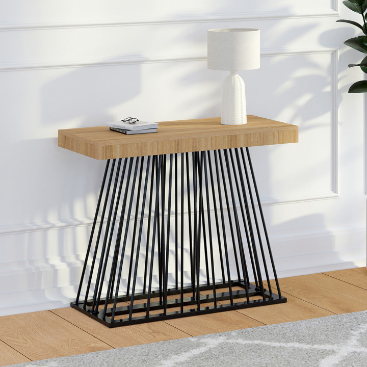 Consolle allungabile per 10 persone 235 cm con piano in legno e gamba in filo metallico nero - YUNA | IdMarket