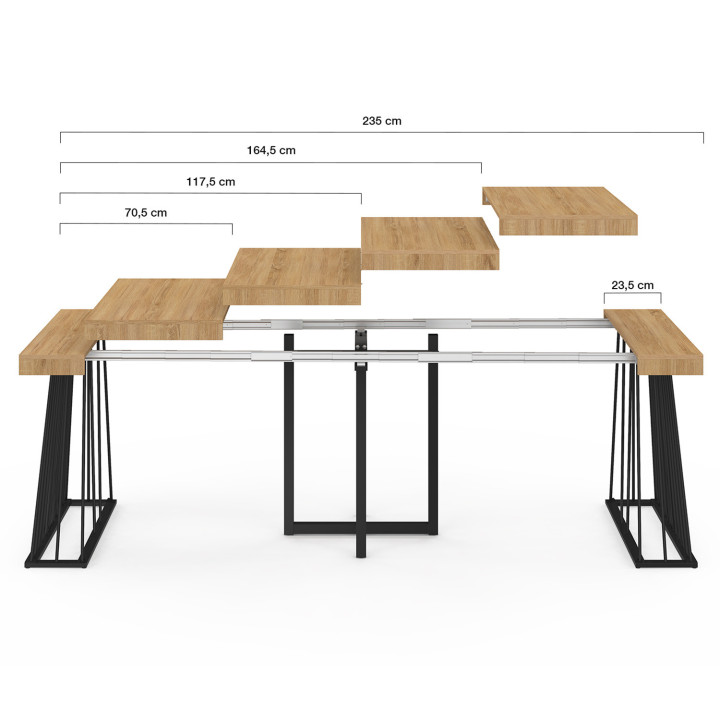 Consolle allungabile per 10 persone 235 cm con piano in legno e gamba in filo metallico nero - YUNA | IdMarket