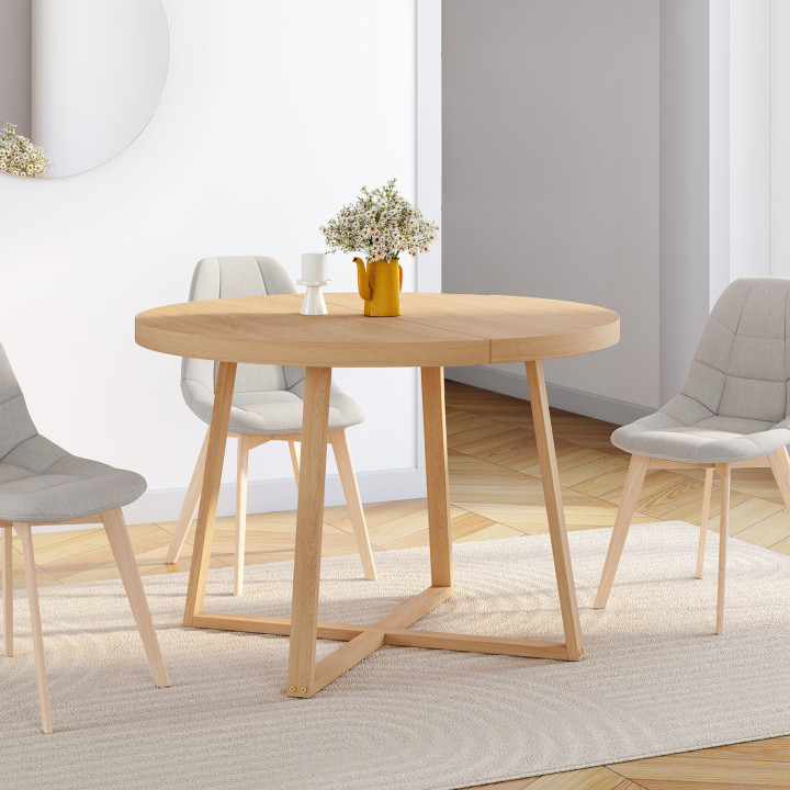 Tavolo da pranzo rotondo allungabile 4-8 persone effetto faggio 110-150 cm - SELMA | IdMarket