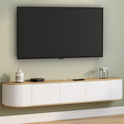 Mobile TV sospeso da 180 cm con 3 ante in legno e bianco - LEORA | IdMarket