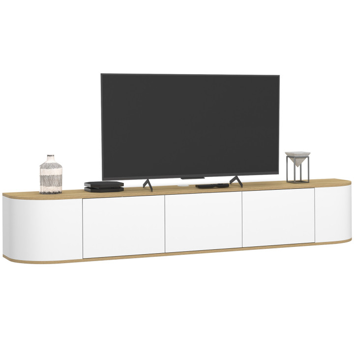 Mobile TV sospeso da 180 cm con 3 ante in legno e bianco - LEORA | IdMarket