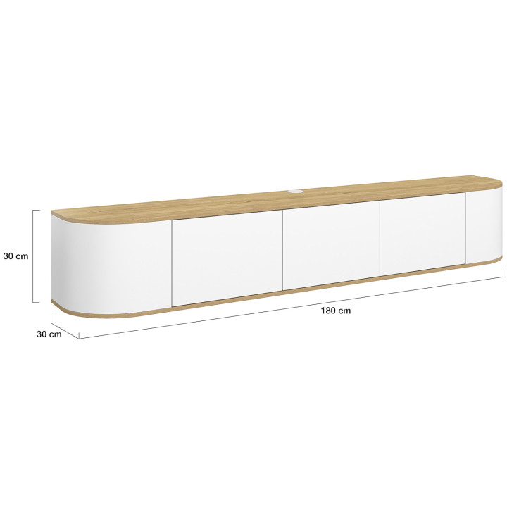 Mobile TV sospeso da 180 cm con 3 ante in legno e bianco - LEORA | IdMarket
