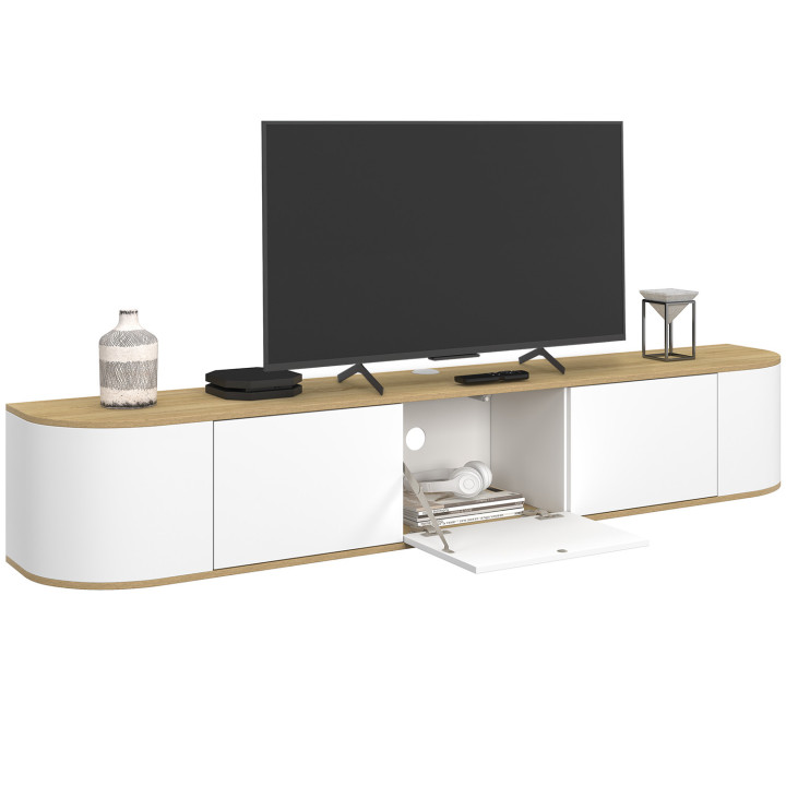 Mobile TV sospeso da 180 cm con 3 ante in legno e bianco - LEORA | IdMarket