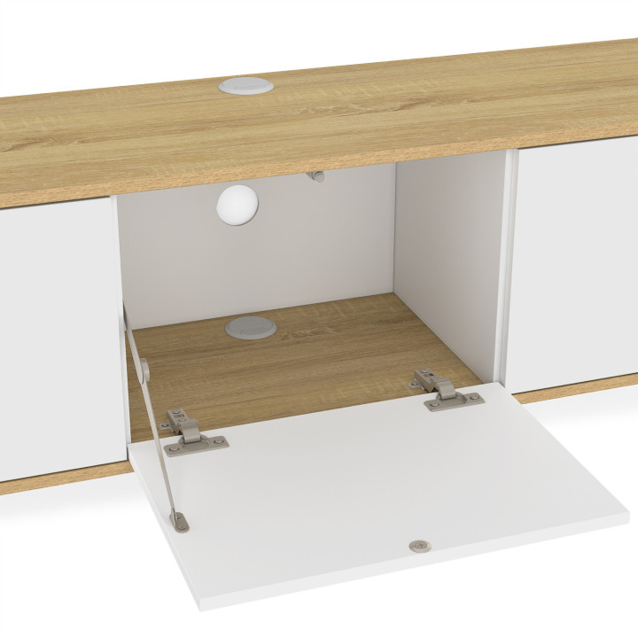 Mobile TV sospeso da 180 cm con 3 ante in legno e bianco - LEORA | IdMarket