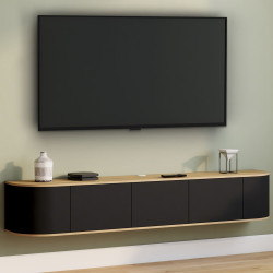Mobile TV sospeso da 180 cm con 3 ante nere e legno - LEORA | IdMarket