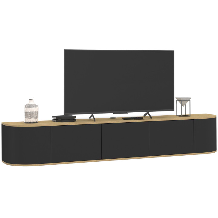 Mobile TV sospeso da 180 cm con 3 ante nere e legno - LEORA | IdMarket