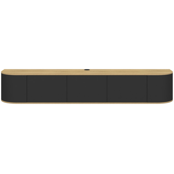 Mobile TV sospeso da 180 cm con 3 ante nere e legno - LEORA | IdMarket