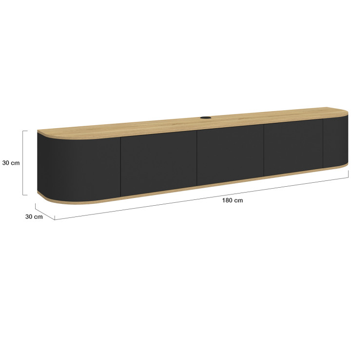 Mobile TV sospeso da 180 cm con 3 ante nere e legno - LEORA | IdMarket