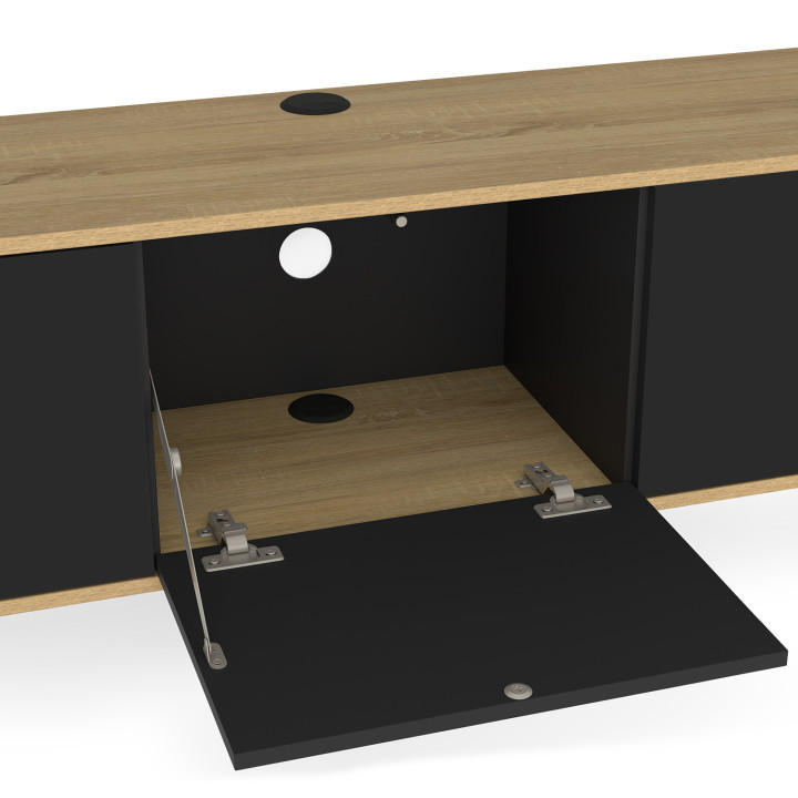 Mobile TV sospeso da 180 cm con 3 ante nere e legno - LEORA | IdMarket