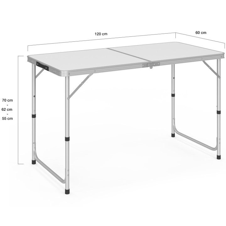 Tavolo da campeggio pieghevole ad altezza regolabile: grigio e bianco | ID Market